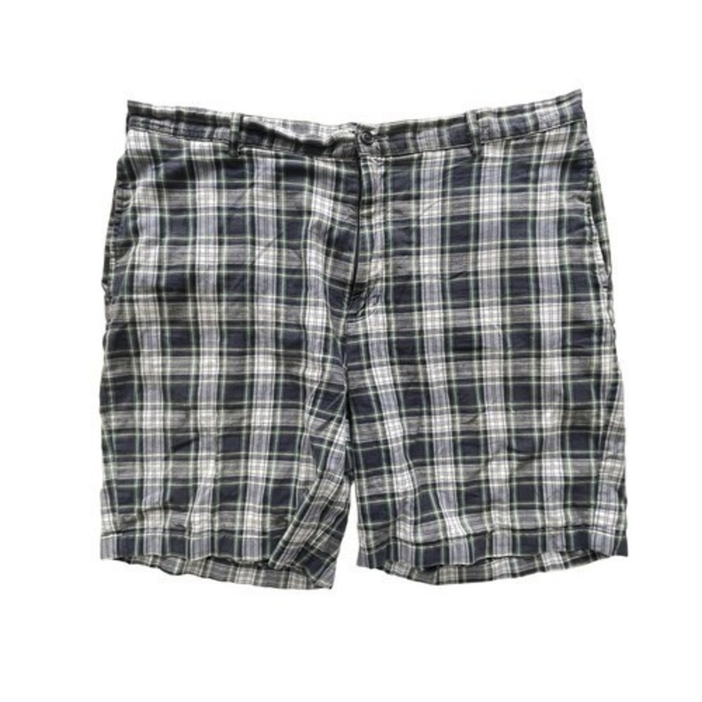 Lands End Mens Plaid Shorts Navy Blue Green White‎ 100% Cotton Size 36 Regular